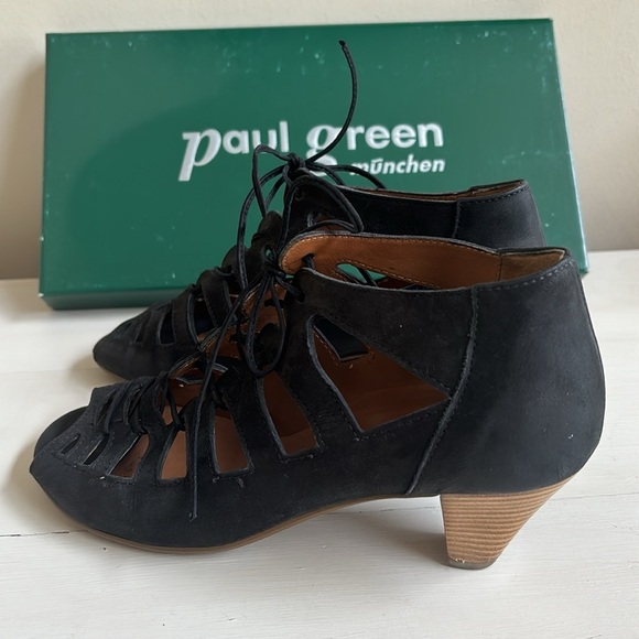 Paul Green Prague Black Suede Perp Toe Cage Sandals - Picture 2 of 5